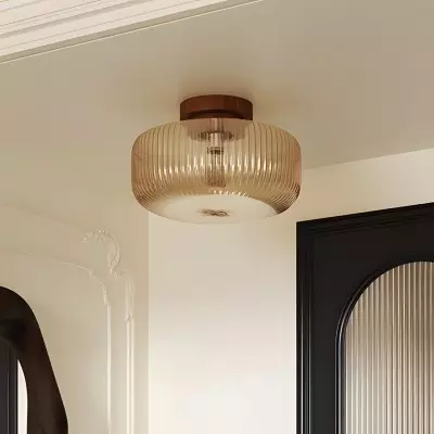 Octavius Farmhouse Retro Amber Fluted Glass Ceiling Light Octavius Farmhouse Retro Amber Fluted Glass Ceiling Light