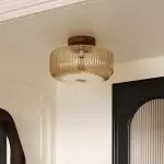 Octavius Farmhouse Retro Amber Fluted Glass Ceiling Light