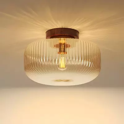 Octavius Farmhouse Retro Amber Fluted Glass Ceiling Light Octavius Farmhouse Retro Amber Fluted Glass Ceiling Light