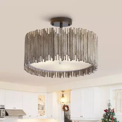 Callio Rustic Distressed White Wood Drum Semi Flush Mount Ceiling Light Callio Rustic Distressed White Wood Drum Semi Flush Mount Ceiling Light