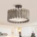 Callio Rustic Distressed White Wood Drum Semi Flush Mount Ceiling Light Callio Rustic Distressed White Wood Drum Semi Flush Mount Ceiling Light