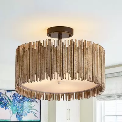 Callio Rustic Distressed White Wood Drum Semi Flush Mount Ceiling Light Callio Rustic Distressed White Wood Drum Semi Flush Mount Ceiling Light