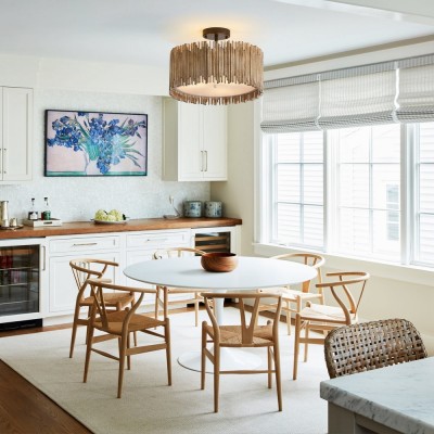 Callio Rustic Distressed White Wood Drum Semi Flush Mount Ceiling Light