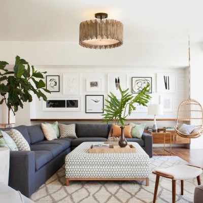 Callio Rustic Distressed White Wood Drum Semi Flush Mount Ceiling Light