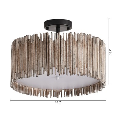 Callio Rustic Distressed White Wood Drum Semi Flush Mount Ceiling Light