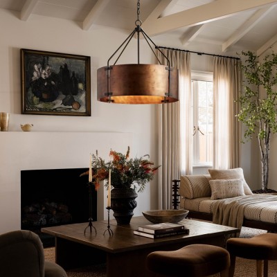 Ojaswi Rustic Bronze Industrial Pendant Light with Drum Shade Ojaswi Rustic Bronze Industrial Pendant Light with Drum Shade