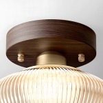 Caspian Retro Led Walnut Base Amber Fluted Glass Ceiling Light Caspian Retro Led Walnut Base Amber Fluted Glass Ceiling Light