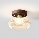 Caspian Retro Led Walnut Base Amber Fluted Glass Ceiling Light Caspian Retro Led Walnut Base Amber Fluted Glass Ceiling Light