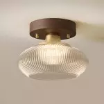 Dordelia Modern Led Drum Grey Fluted Glass Ceiling Light Dordelia Modern Led Drum Grey Fluted Glass Ceiling Light