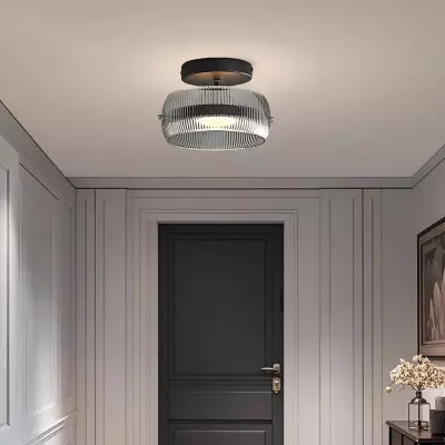 Dordelia Modern Led Drum Grey Fluted Glass Ceiling Light Dordelia Modern Led Drum Grey Fluted Glass Ceiling Light