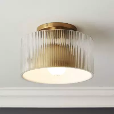 Alius Farmhouse Brass Ribbed Glass Flush Mount Ceiling Light Alius Farmhouse Brass Ribbed Glass Flush Mount Ceiling Light
