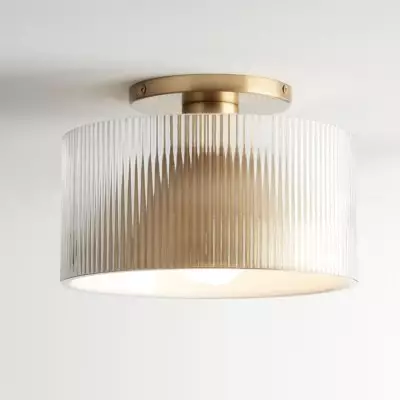 Alius Farmhouse Brass Ribbed Glass Flush Mount Ceiling Light Alius Farmhouse Brass Ribbed Glass Flush Mount Ceiling Light
