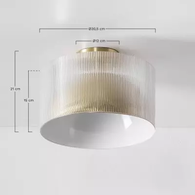 Alius Farmhouse Brass Ribbed Glass Flush Mount Ceiling Light Alius Farmhouse Brass Ribbed Glass Flush Mount Ceiling Light