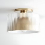 Alius Farmhouse Brass Ribbed Glass Flush Mount Ceiling Light Alius Farmhouse Brass Ribbed Glass Flush Mount Ceiling Light