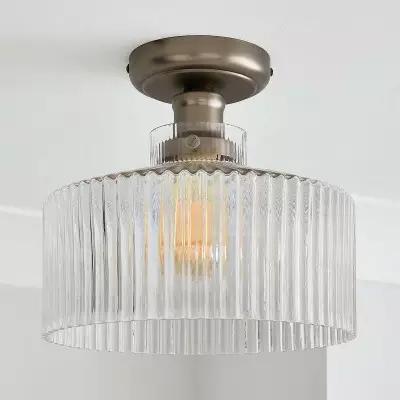 Bramwell Industrial Ribbed Glass Flush Mount Ceiling Light Bramwell Industrial Ribbed Glass Flush Mount Ceiling Light
