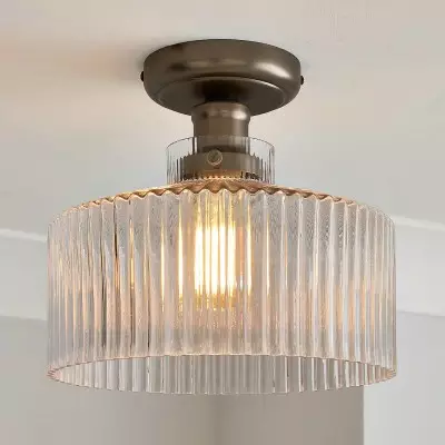 Bramwell Industrial Ribbed Glass Flush Mount Ceiling Light Bramwell Industrial Ribbed Glass Flush Mount Ceiling Light