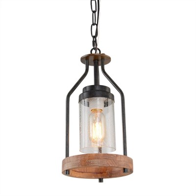 Doran Farmhouse Black Cage Cylinder Glass Pendant Light Doran Farmhouse Black Cage Cylinder Glass Pendant Light