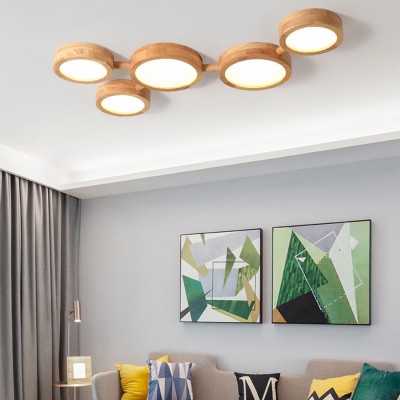 Phelith Modern Multi Heads Wood LED Ceiling Light