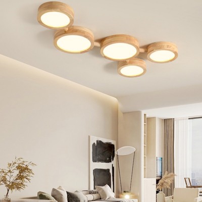 Phelith Modern Multi Heads Wood LED Ceiling Light