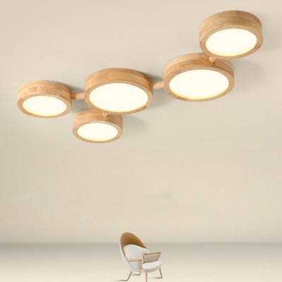 Phelith Modern Multi Heads Wood LED Ceiling Light