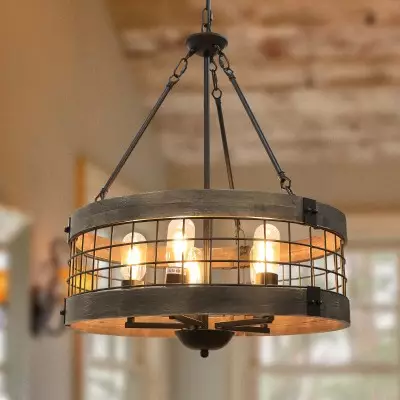 Blythe Rustic Industrial 5-Light Drum Chandelier Blythe Rustic Industrial 5-Light Drum Chandelier