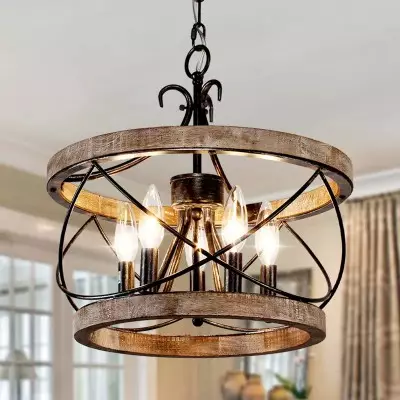 Cael Farmhouse Drum Wood Chandelier Cael Farmhouse Drum Wood Chandelier