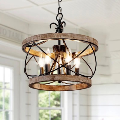 Cael Farmhouse Drum Wood Chandelier