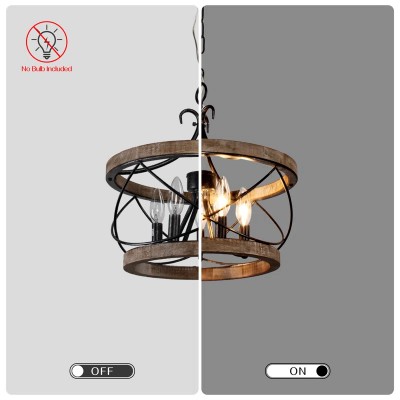 Cael Farmhouse Drum Wood Chandelier