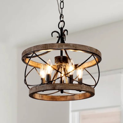 Cael Farmhouse Drum Wood Chandelier