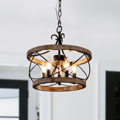 Cael Farmhouse Drum Wood Chandelier