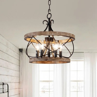 Cael Farmhouse Drum Wood Chandelier