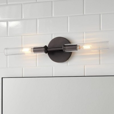 Alice Farmhouse Transparent Ribbed Glass Double Tube Sconce Alice Farmhouse Transparent Ribbed Glass Double Tube Sconce