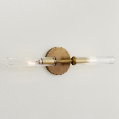 Alice Farmhouse Transparent Ribbed Glass Double Tube Sconce Alice Farmhouse Transparent Ribbed Glass Double Tube Sconce