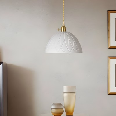 Carlo KiKi Fluted Ceramic Brass Pendant Light Carlo KiKi Fluted Ceramic Brass Pendant Light