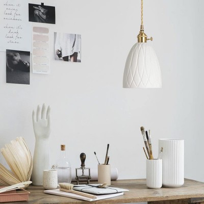Carlo KiKi Fluted Ceramic Brass Pendant Light Carlo KiKi Fluted Ceramic Brass Pendant Light