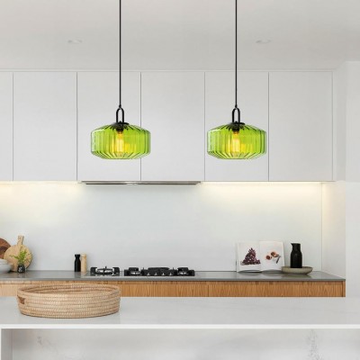 Ivan Vintage Handmade Striped Glass Pendant Light Ivan Vintage Handmade Striped Glass Pendant Light