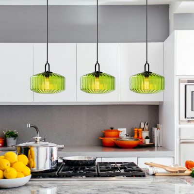 Ivan Vintage Handmade Striped Glass Pendant Light Ivan Vintage Handmade Striped Glass Pendant Light