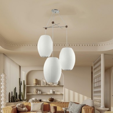 Noah White Triple Pear Bubble Silk Pendant Light