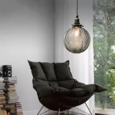 Logana Vintage Feather Texture Glass Globe Pendant Light Logana Vintage Feather Texture Glass Globe Pendant Light