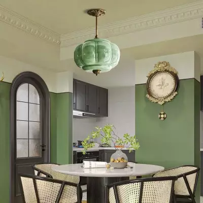 Vortan Antique Brass Green Glass Semi-Flush Mount Eloise Pendant Lamp Vortan Antique Brass Green Glass Semi-Flush Mount Eloise Pendant Lamp