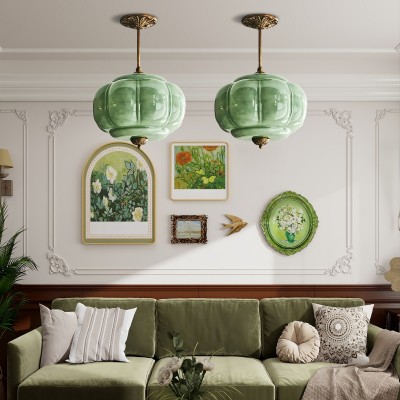 Vortan Antique Brass Green Glass Semi-Flush Mount Eloise Pendant Lamp Vortan Antique Brass Green Glass Semi-Flush Mount Eloise Pendant Lamp