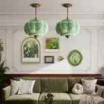 Vortan Antique Brass Green Glass Semi-Flush Mount Eloise Pendant Lamp