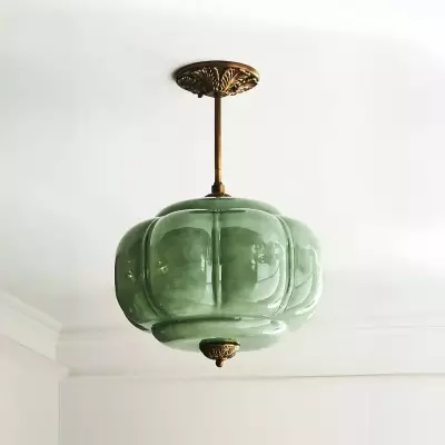 Vortan Antique Brass Green Glass Semi-Flush Mount Eloise Pendant Lamp Vortan Antique Brass Green Glass Semi-Flush Mount Eloise Pendant Lamp