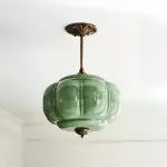 Vortan Antique Brass Green Glass Semi-Flush Mount Eloise Pendant Lamp
