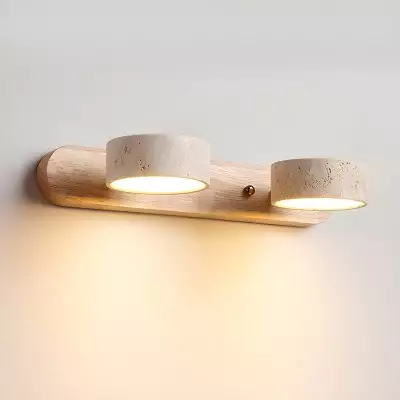 Benjamin Rustic Adjustable Travertine Wood Led Vanity Sconce Benjamin Rustic Adjustable Travertine Wood Led Vanity Sconce