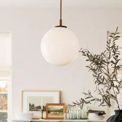 Tate Mid Century White Globe Glass Pendant Light Tate Mid Century White Globe Glass Pendant Light