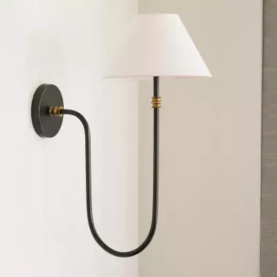 Wren Retro White Fabric Swan Neck Sconce Wren Retro White Fabric Swan Neck Sconce