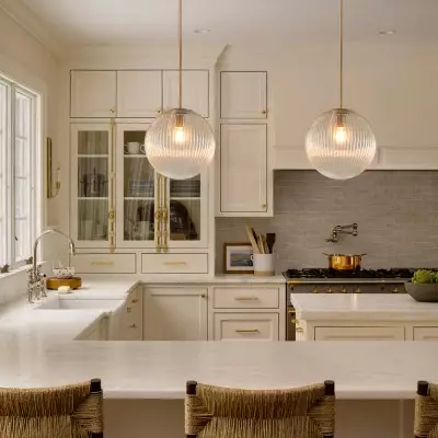 Alain Farmhouse Cooper Ribbed Glass Pendant Light