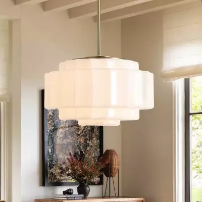 Winry Antique Brass Tiered Milk Glass Pendant Light Winry Antique Brass Tiered Milk Glass Pendant Light