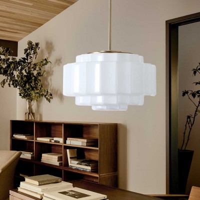 Winry Antique Brass Tiered Milk Glass Pendant Light Winry Antique Brass Tiered Milk Glass Pendant Light